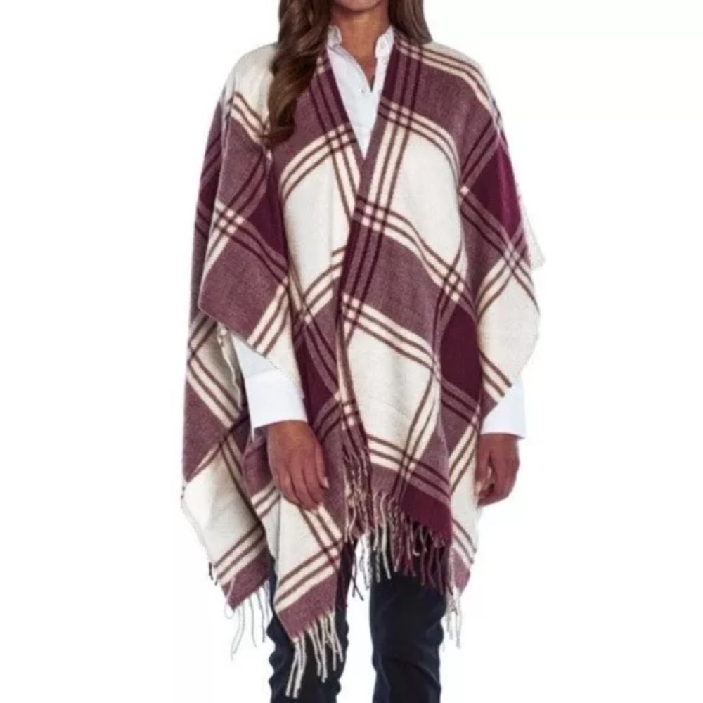 BANANA REPUBLIC - NWT - ONE SIZE MARIANA PLAID-RED WRAP KIMONO BLANKET‎